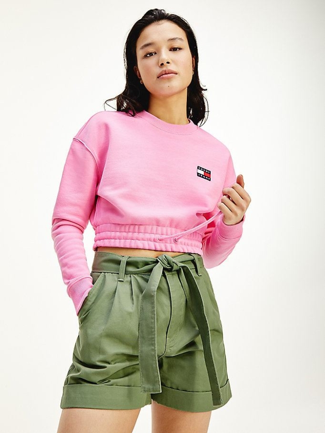 Tommy Hilfiger Badge Cropped Organic Baumwoll Sweatshirts Damen Rosa | AT091KBTV