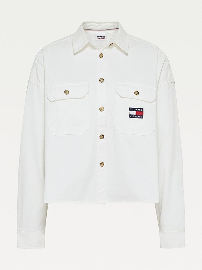 Tommy Hilfiger Badge Cropped Utility Hemd Damen Weiß | AT792SKIJ