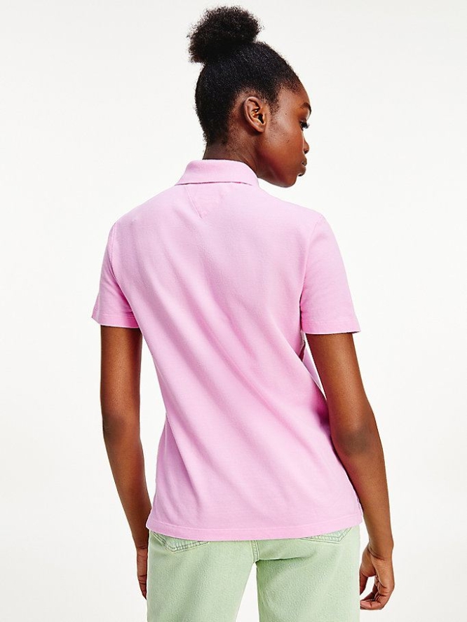 Tommy Hilfiger Badge Half-Zip Placket Polo Shirts Damen Rosa | AT306LSCK