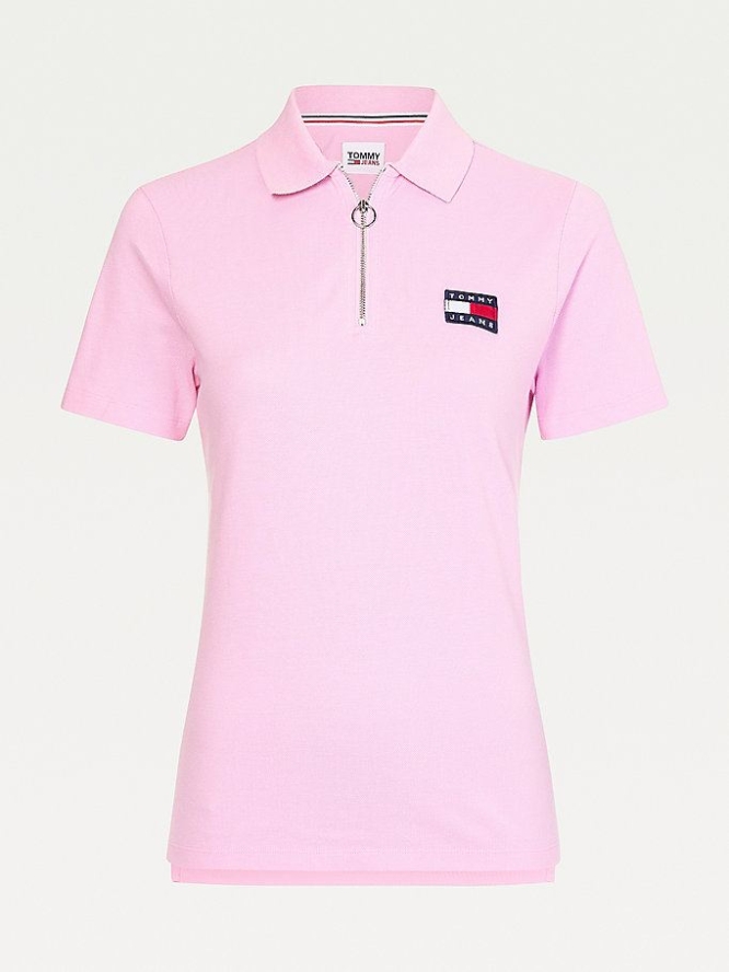 Tommy Hilfiger Badge Half-Zip Placket Polo Shirts Damen Rosa | AT306LSCK