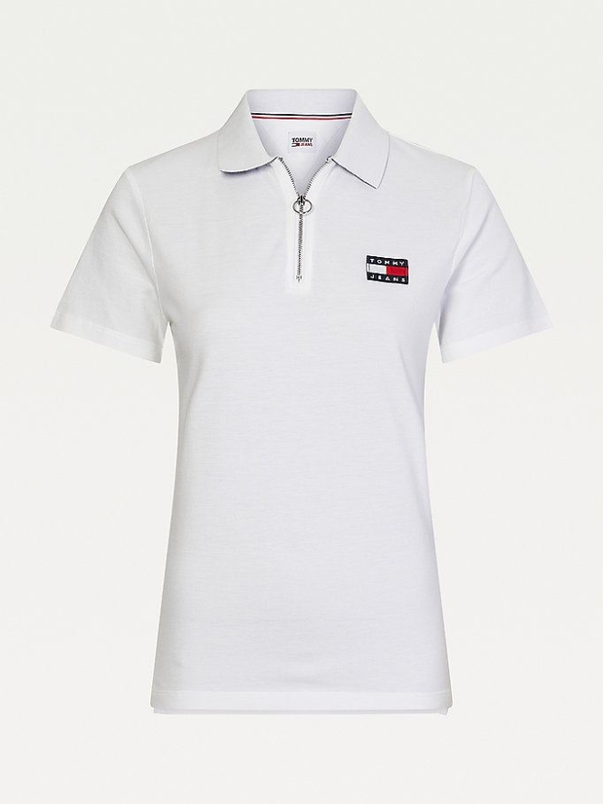 Tommy Hilfiger Badge Half-Zip Placket Polo Shirts Damen Weiß | AT816LINS