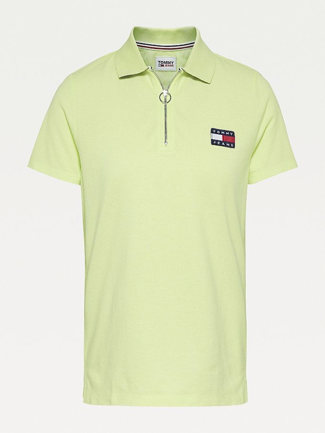 Tommy Hilfiger Badge Half-Zip Placket Polo Shirts Damen Hellgrün | AT872LEUI