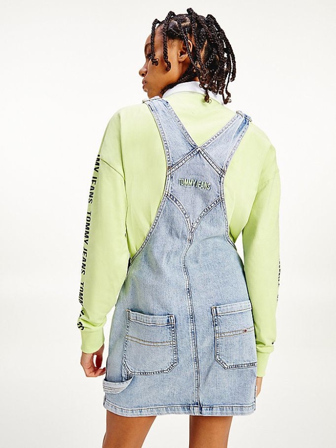 Tommy Hilfiger Badge Neon Embroidery Dungaree Kleider Damen Hellblau | AT964NRTZ