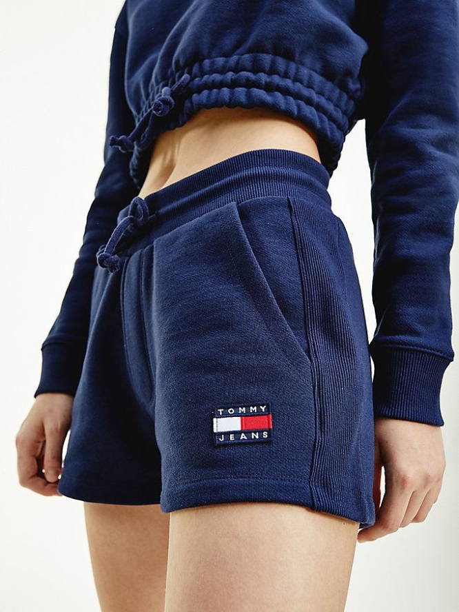 Tommy Hilfiger Badge Organic Baumwoll Fleece Kurze Hose Damen Hellnavy | AT286TXPW