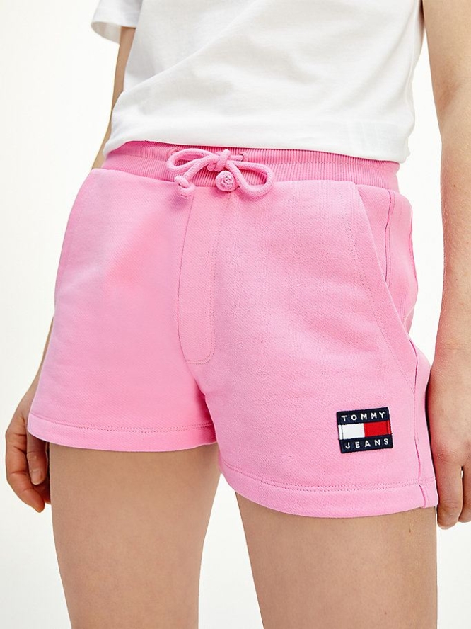 Tommy Hilfiger Badge Organic Baumwoll Fleece Kurze Hose Damen Rosa | AT386JAST