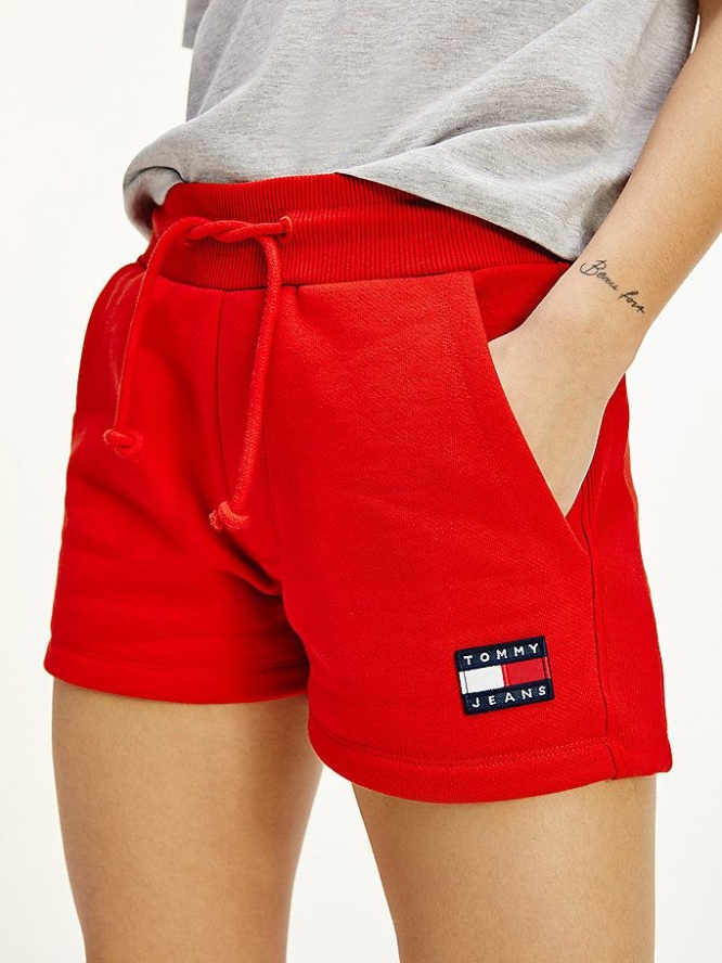 Tommy Hilfiger Badge Organic Baumwoll Fleece Kurze Hose Damen Tiefesrot | AT389LXZN