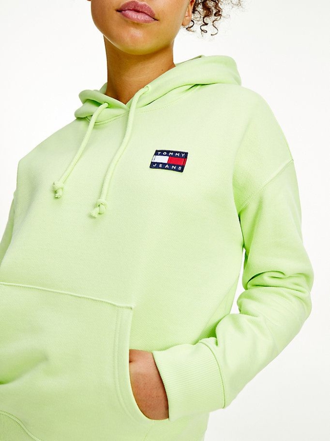 Tommy Hilfiger Badge Organic Baumwoll Hoodie Damen Hellgrün | AT965ISRA