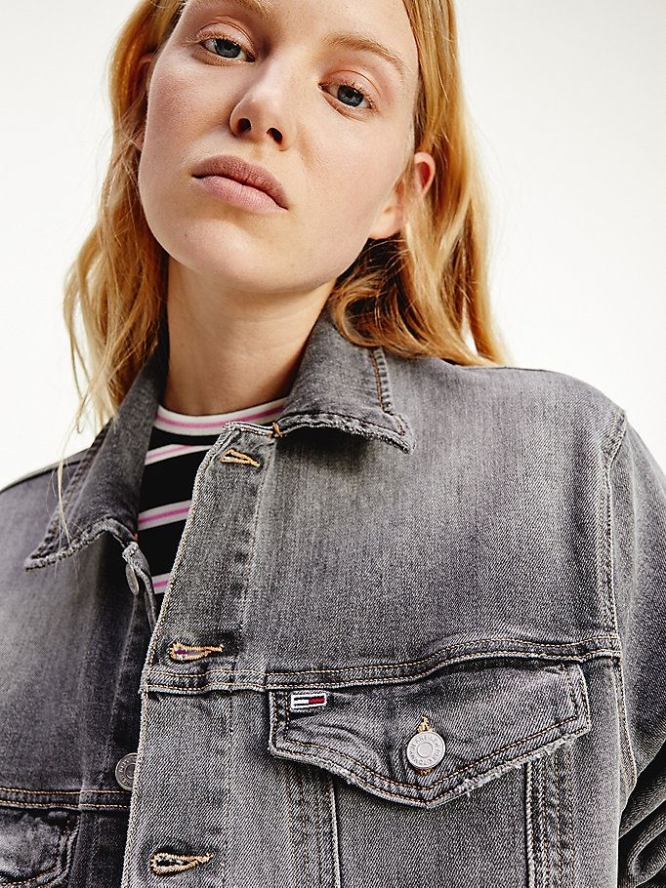 Tommy Hilfiger Badge Oversized Denim Trucker Jacke Damen Grau | AT372ZBOC