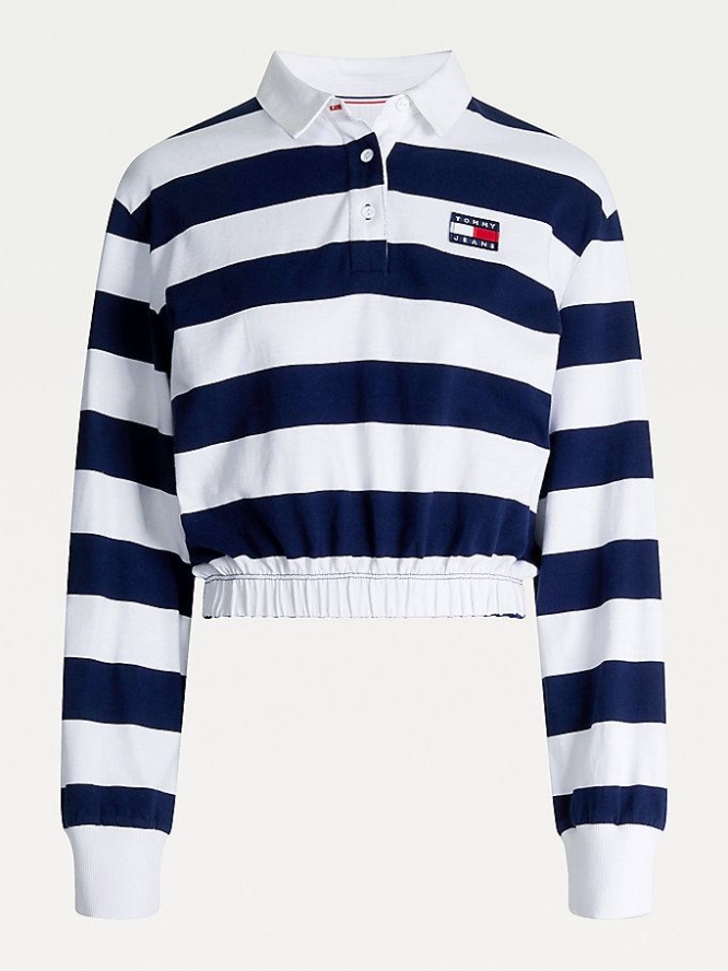 Tommy Hilfiger Badge Stripe Rugby Polo Shirts Damen Hellnavy | AT045DTUA