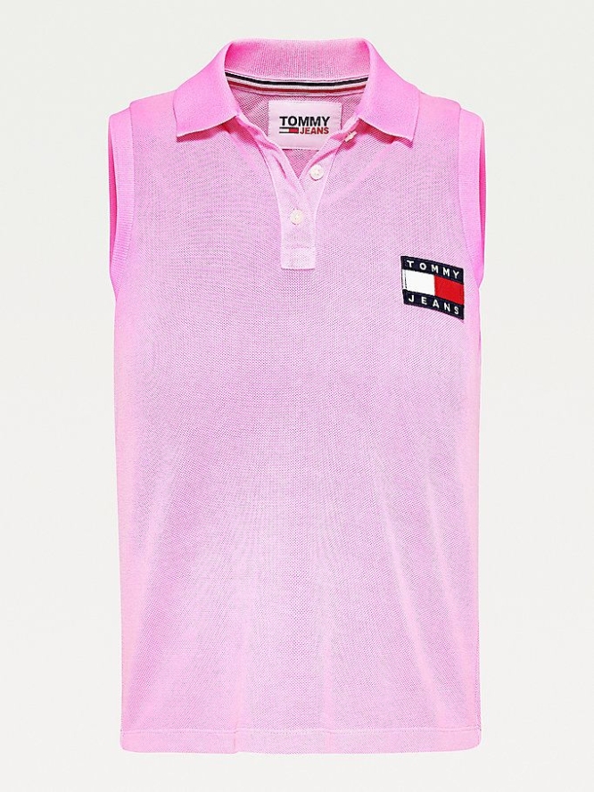 Tommy Hilfiger Badge Ärmellose Polo Shirts Damen Rosa | AT728UVRY