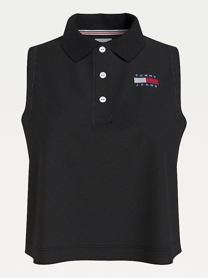 Tommy Hilfiger Badge Ärmellose Polo Shirts Damen Schwarz | AT748RMND