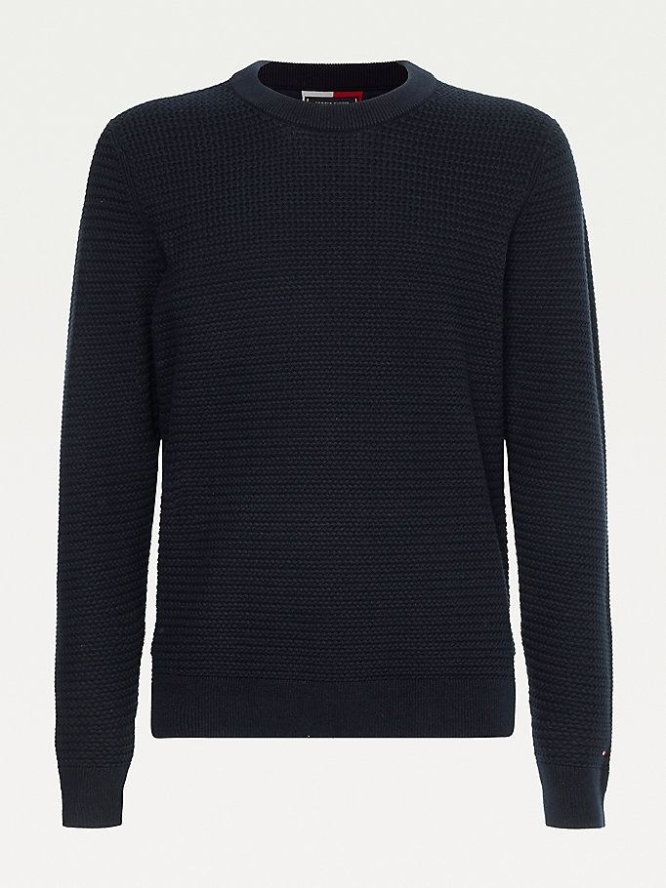 Tommy Hilfiger Basket Knit Organic Baumwoll Jumper Pullover Herren Dunkelblau | AT607MEOR