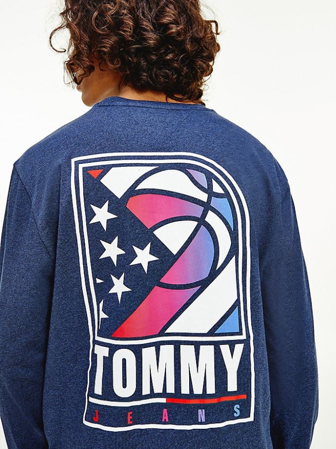 Tommy Hilfiger Basketball Logo Long Sleeve T-shirts Herren Hellnavy | AT276PEJD