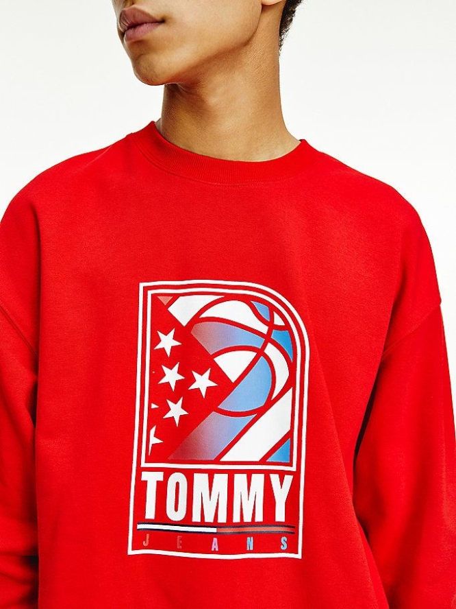 Tommy Hilfiger Basketball Logo Relaxed Sweatshirts Herren Tiefesrot | AT698XVGN