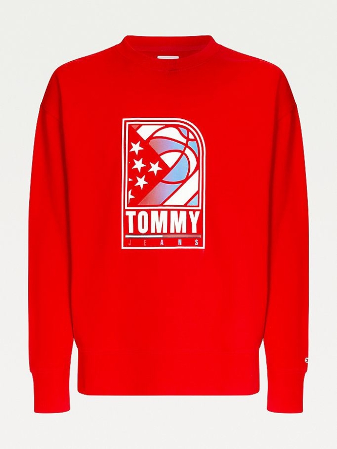 Tommy Hilfiger Basketball Logo Relaxed Sweatshirts Herren Tiefesrot | AT698XVGN