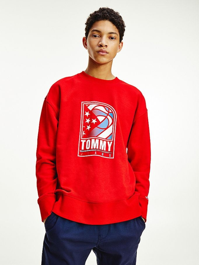 Tommy Hilfiger Basketball Logo Relaxed Sweatshirts Herren Tiefesrot | AT698XVGN