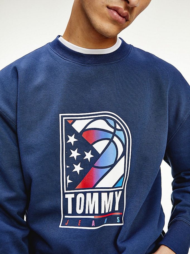 Tommy Hilfiger Basketball Logo Relaxed Sweatshirts Herren Hellnavy | AT791QAZS