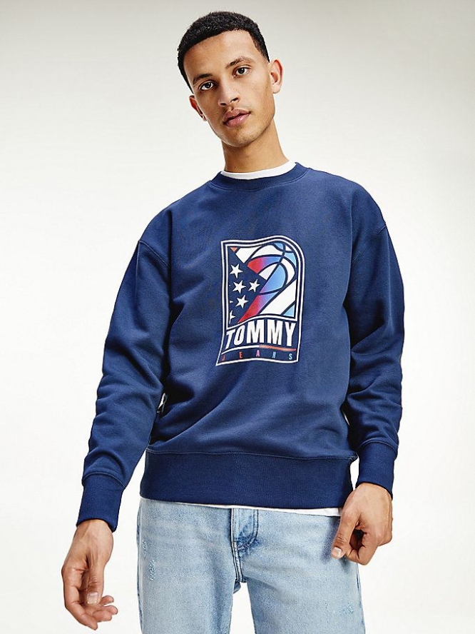 Tommy Hilfiger Basketball Logo Relaxed Sweatshirts Herren Hellnavy | AT791QAZS