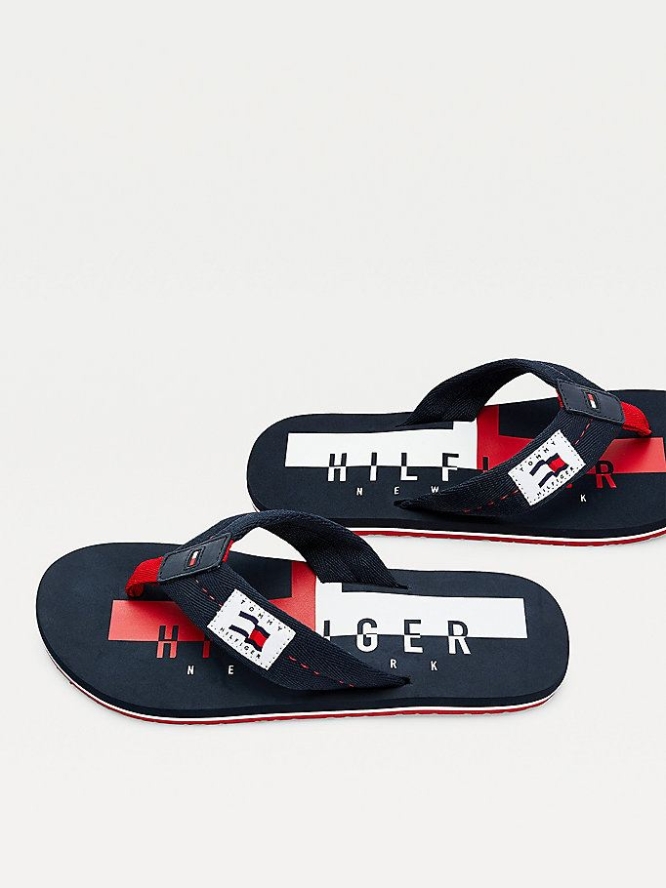 Tommy Hilfiger Baumwoll Flip Flops Herren Dunkelblau | AT289BZUE