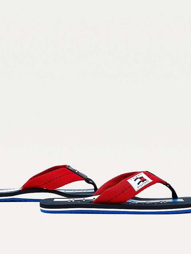 Tommy Hilfiger Baumwoll Flip Flops Herren Rot | AT786RLPZ