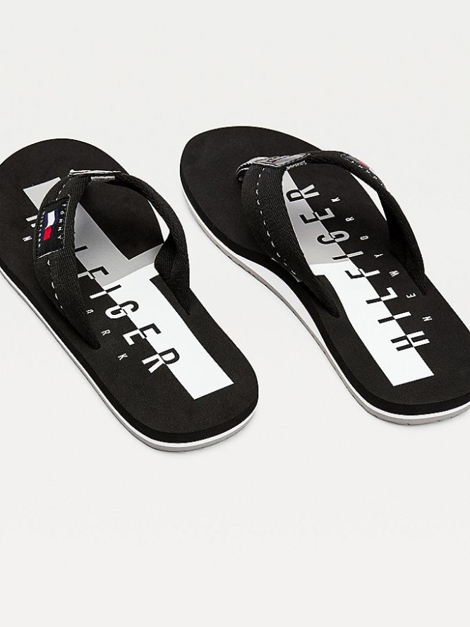 Tommy Hilfiger Baumwoll Flip Flops Herren Schwarz | AT847XGZF