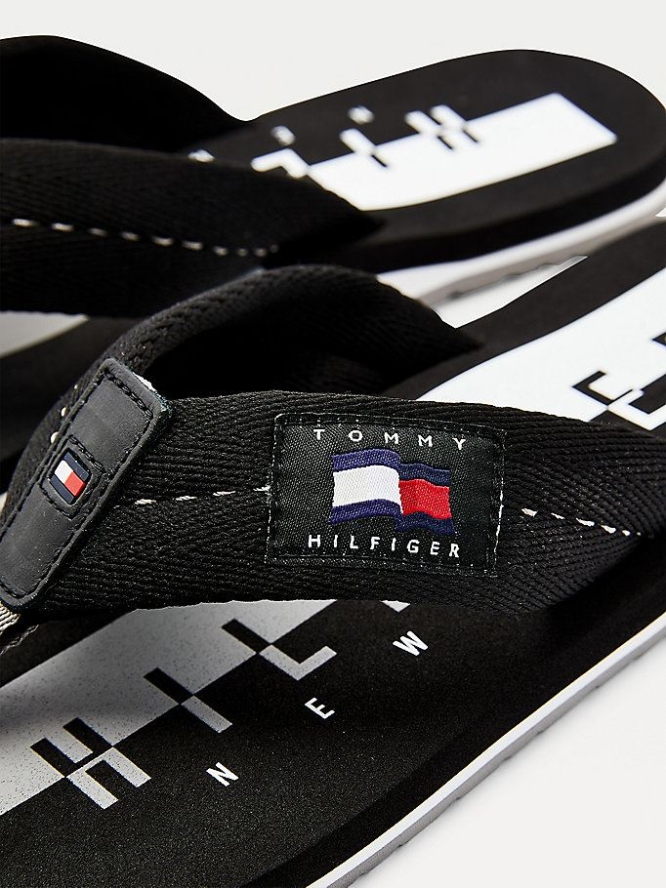 Tommy Hilfiger Baumwoll Flip Flops Herren Schwarz | AT847XGZF