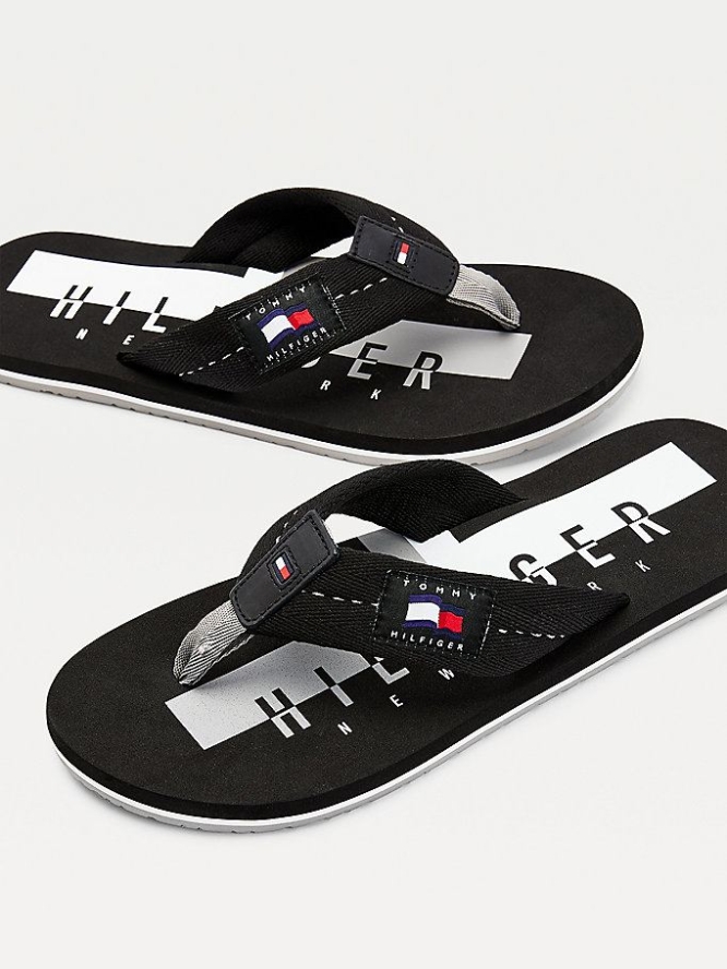 Tommy Hilfiger Baumwoll Flip Flops Herren Schwarz | AT847XGZF