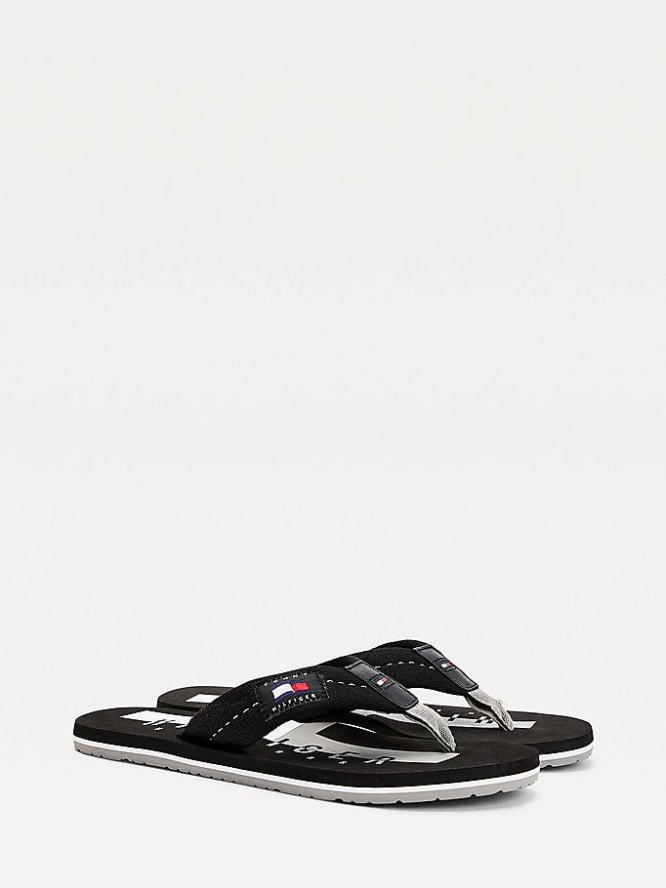 Tommy Hilfiger Baumwoll Flip Flops Herren Schwarz | AT847XGZF