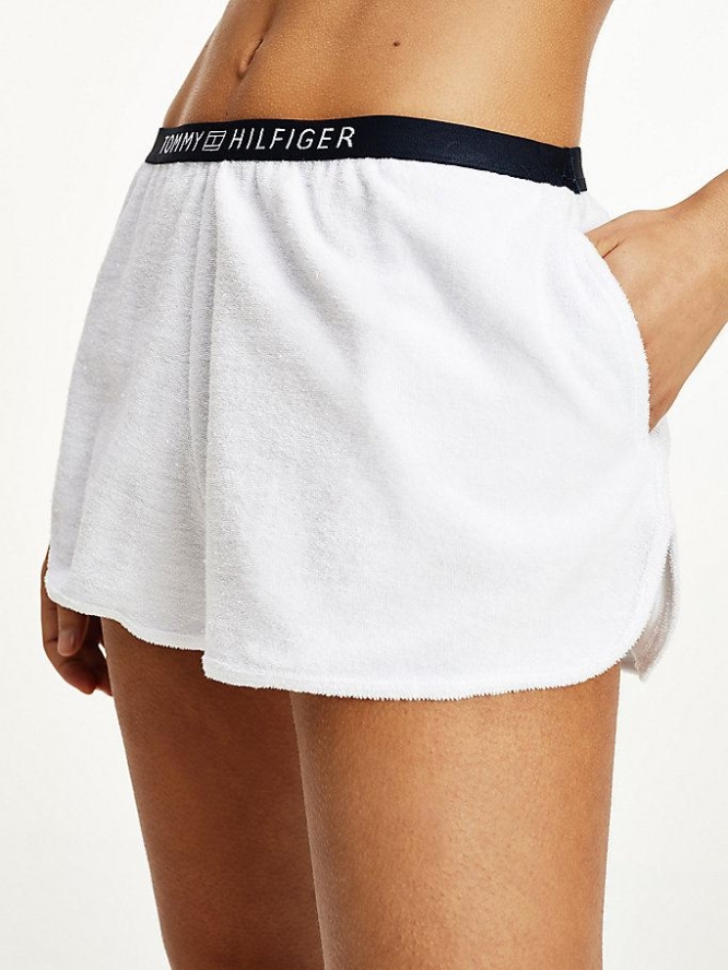 Tommy Hilfiger Baumwoll Terry Logo Bademode Damen Weiß | AT503SXJR