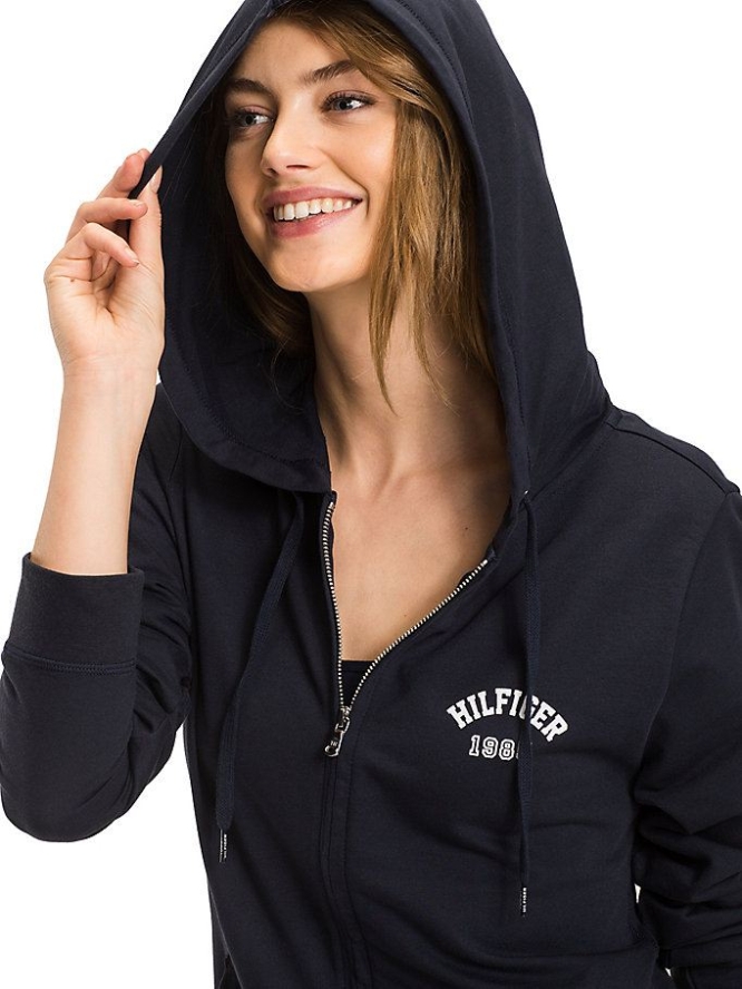 Tommy Hilfiger Baumwoll Terry Zip Thru Nachtwäsche Damen Navy | AT895SYHT