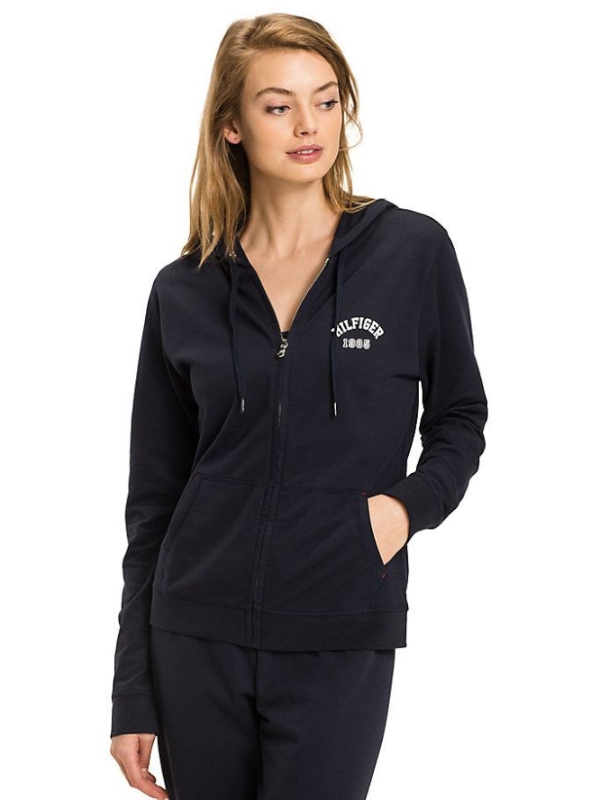 Tommy Hilfiger Baumwoll Terry Zip Thru Nachtwäsche Damen Navy | AT895SYHT