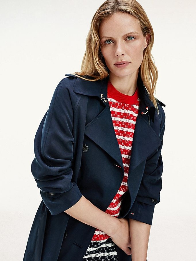 Tommy Hilfiger Belted Double Breasted Trench Jacke Damen Dunkelblau | AT109OZGH