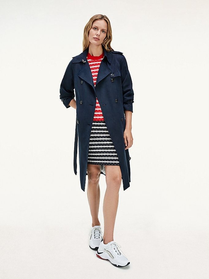 Tommy Hilfiger Belted Double Breasted Trench Jacke Damen Dunkelblau | AT109OZGH