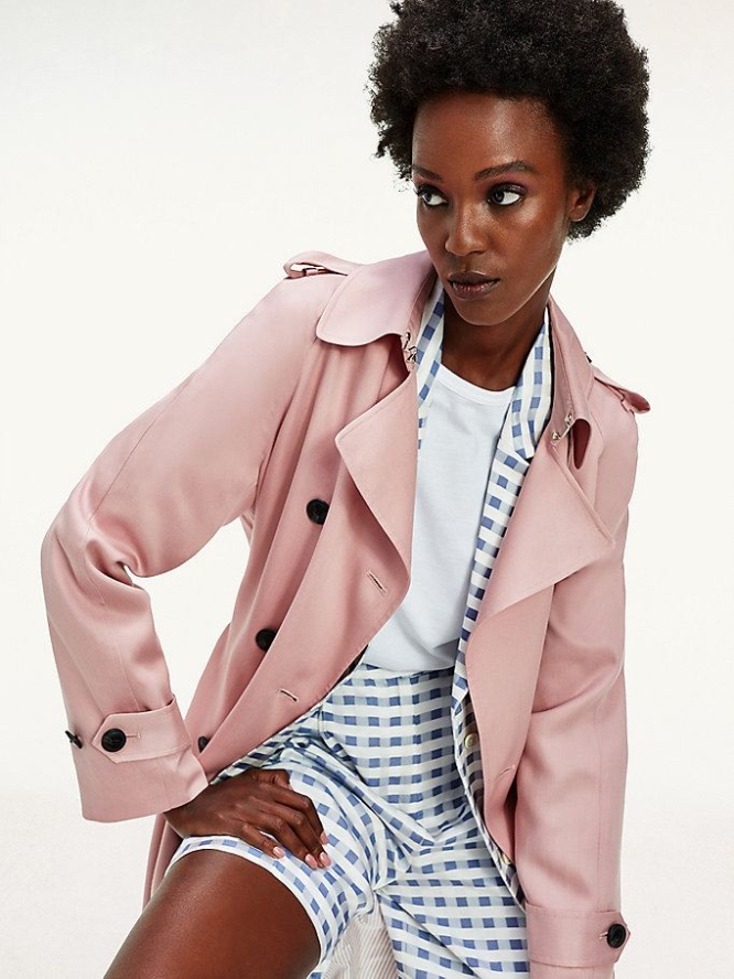 Tommy Hilfiger Belted Double Breasted Trench Jacke Damen Rosa | AT823DKNZ