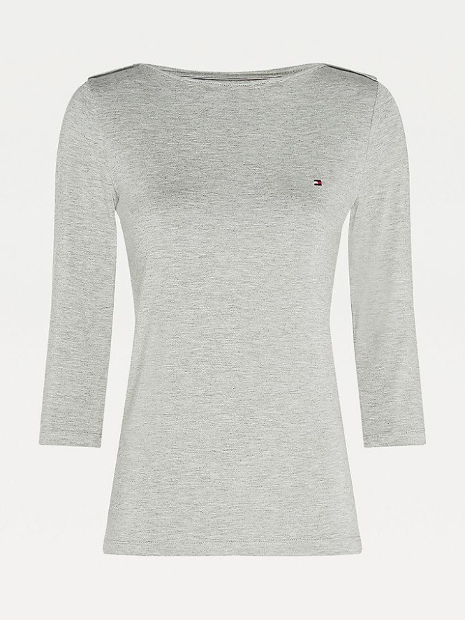 Tommy Hilfiger Boots Neck Three-Quarter Sleeve T-shirts Damen Hellgrau | AT526EWOI