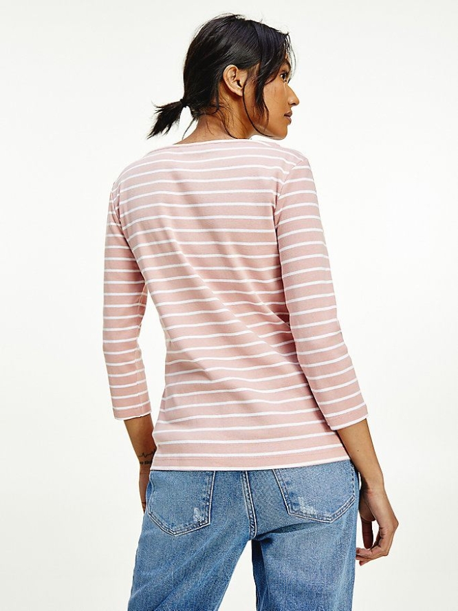 Tommy Hilfiger Boots Neck Three-Quarter Sleeve T-shirts Damen Rosa | AT813ZPKG