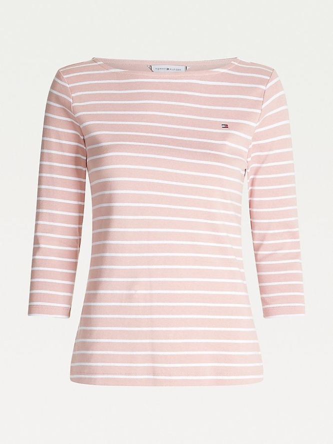 Tommy Hilfiger Boots Neck Three-Quarter Sleeve T-shirts Damen Rosa | AT813ZPKG