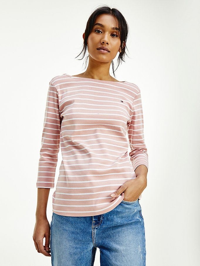 Tommy Hilfiger Boots Neck Three-Quarter Sleeve T-shirts Damen Rosa | AT813ZPKG