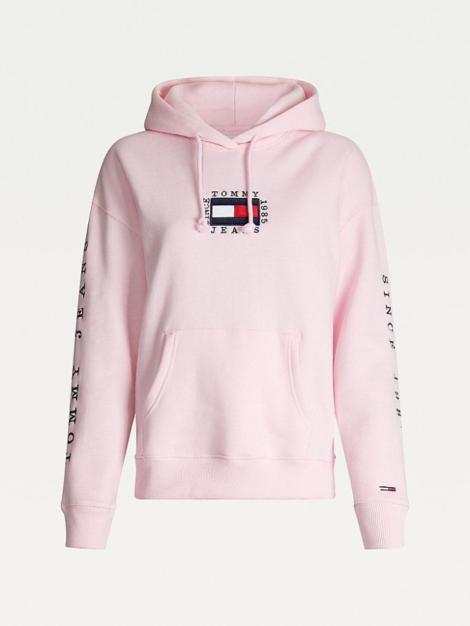 Tommy Hilfiger Box Flag Logo Hoodie Damen Rosa | AT092GDXR