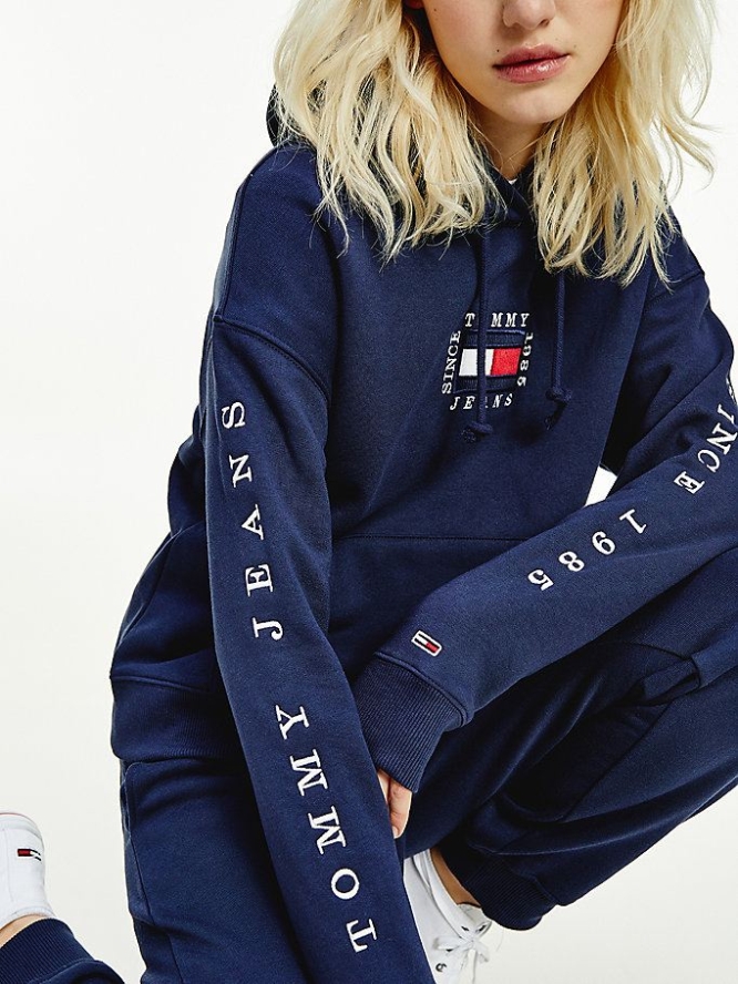 Tommy Hilfiger Box Flag Logo Hoodie Damen Hellnavy | AT810YCOS