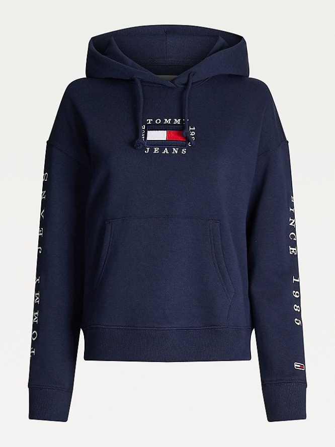 Tommy Hilfiger Box Flag Logo Hoodie Damen Hellnavy | AT810YCOS