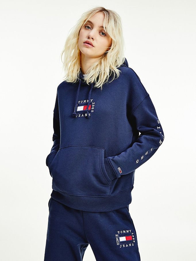 Tommy Hilfiger Box Flag Logo Hoodie Damen Hellnavy | AT810YCOS