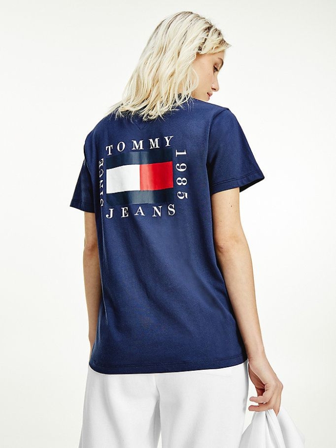 Tommy Hilfiger Box Flag Logo Organic Baumwoll T-shirts Damen Hellnavy | AT842VGIR