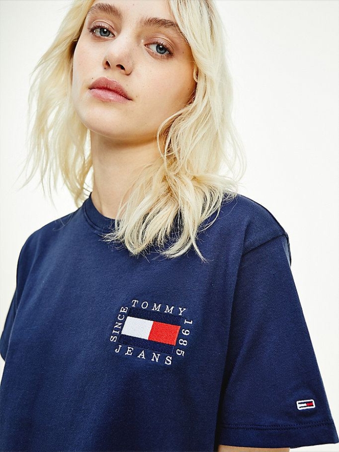 Tommy Hilfiger Box Flag Logo Organic Baumwoll T-shirts Damen Hellnavy | AT842VGIR