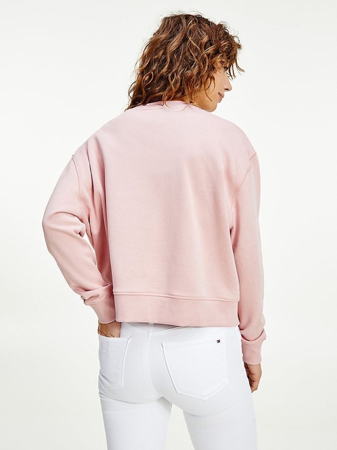 Tommy Hilfiger Box Logo Crew Neck Sweatshirts Damen Rosa | AT756GKPY