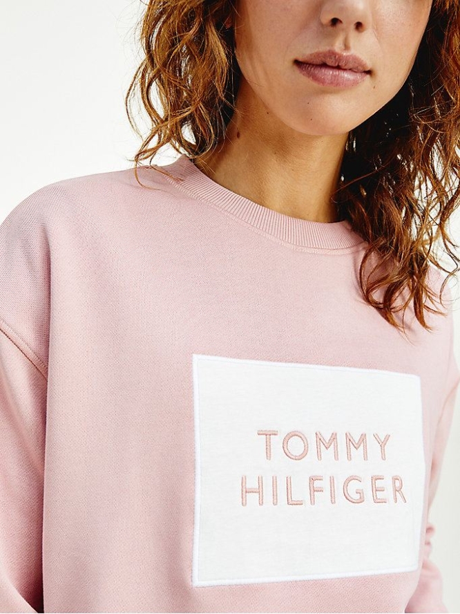 Tommy Hilfiger Box Logo Crew Neck Sweatshirts Damen Rosa | AT756GKPY