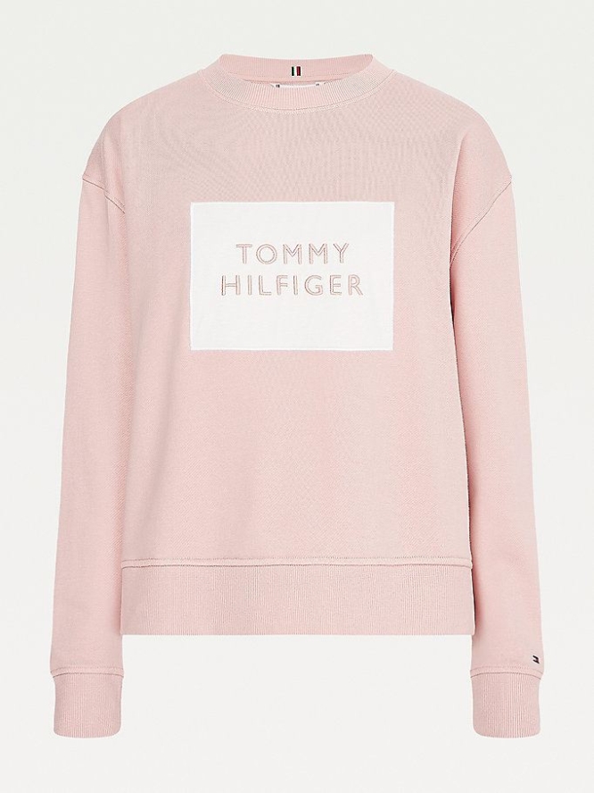 Tommy Hilfiger Box Logo Crew Neck Sweatshirts Damen Rosa | AT756GKPY