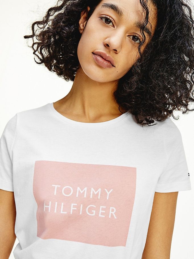 Tommy Hilfiger Box Logo Crew Neck T-shirts Damen Weiß | AT417CFKV