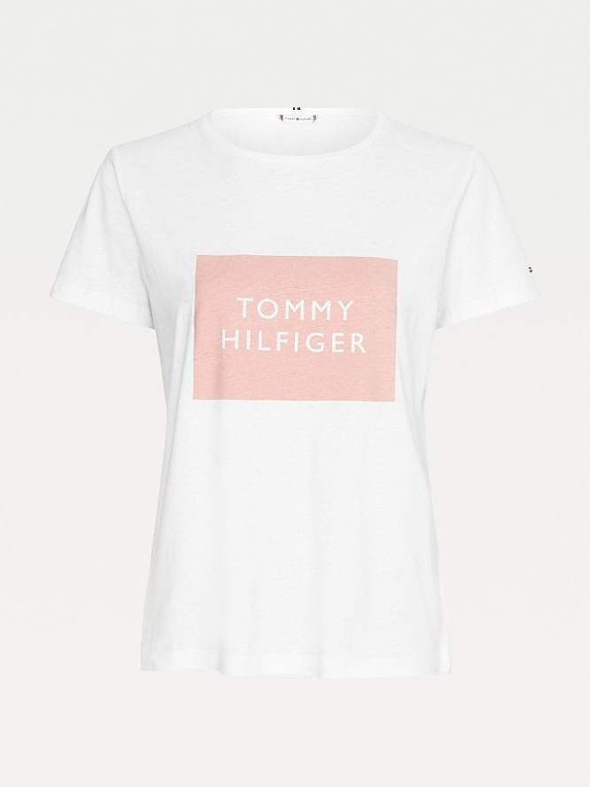 Tommy Hilfiger Box Logo Crew Neck T-shirts Damen Weiß | AT417CFKV