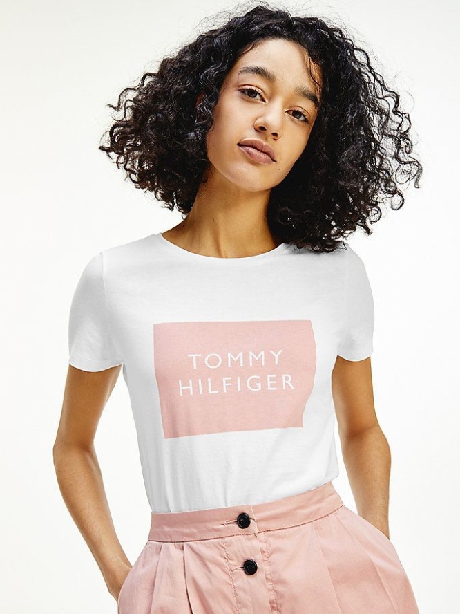 Tommy Hilfiger Box Logo Crew Neck T-shirts Damen Weiß | AT417CFKV